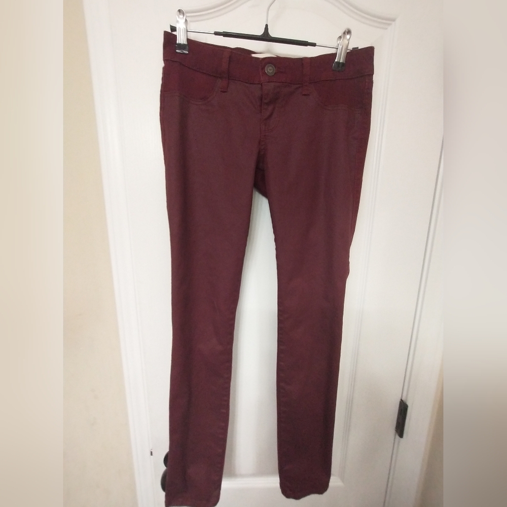 Hollister Burgundy Low- Rise Straight Leg Faux Leather And Suede Jeans